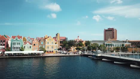 aerial view of queen emma bridge in st anna bay, punda, curacao in the caribbean, dutch antilles