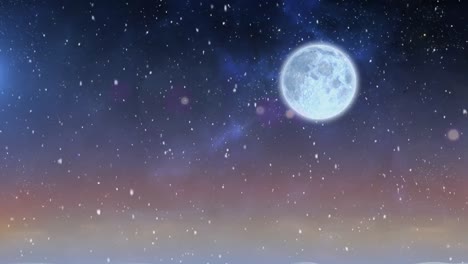 Animation-of-christmas-snow-falling-with-full-moon-in-a-starry-night-sky