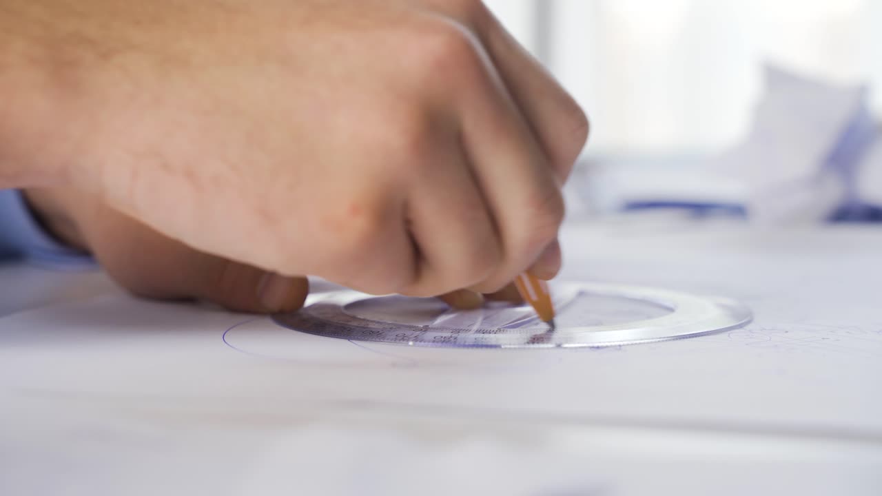 diseñador, arquitecto, plano de dibujo en primer plano.