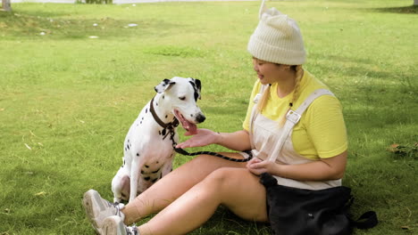 woman with dog in the park