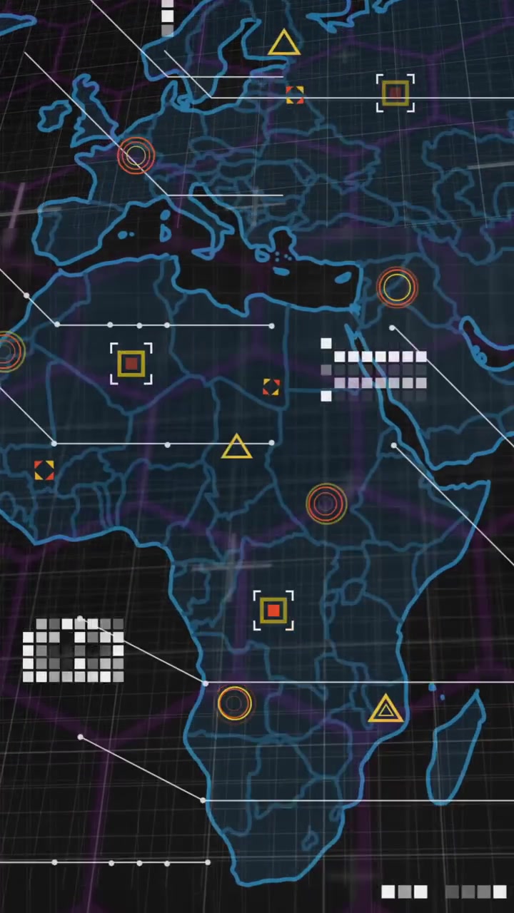 Futuristic Digital World Map Showing Global Data Network and UI Elements