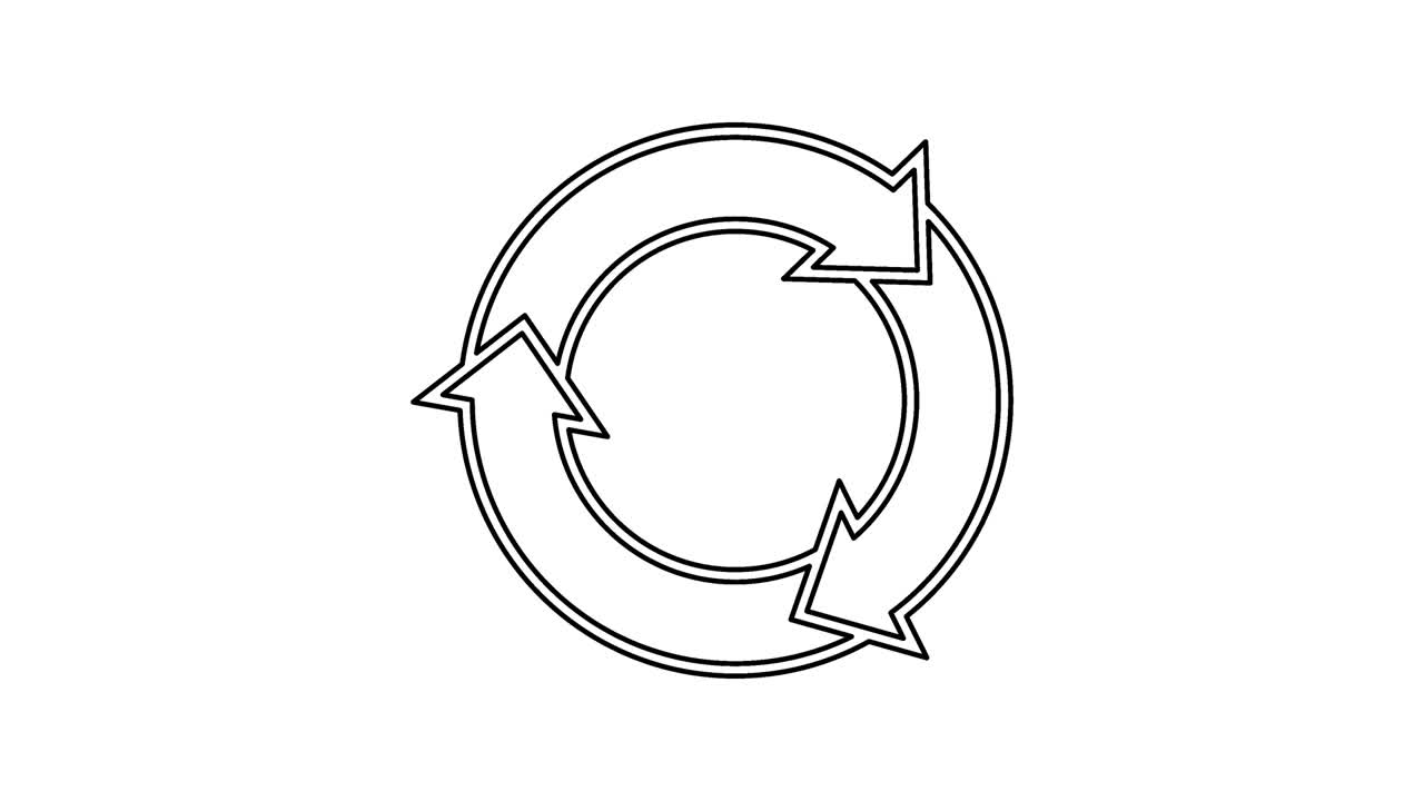 Circle of arrows, self drawing animation isolated on black and white backgrounds