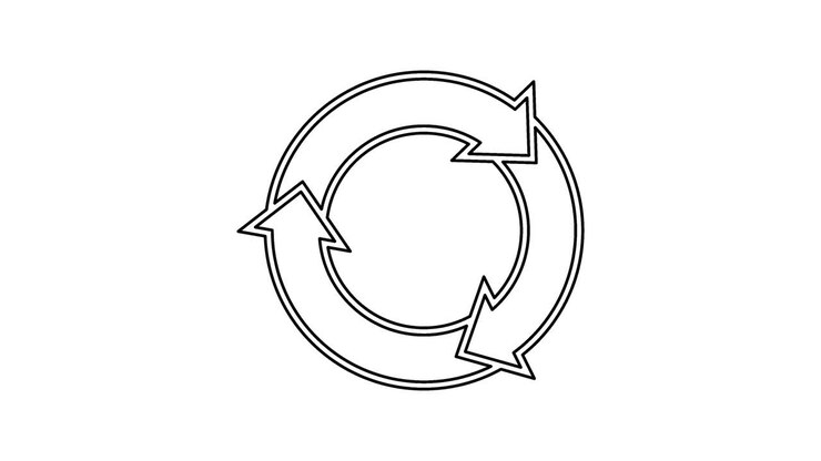 Circle of arrows, self drawing animation isolated on black and white backgrounds