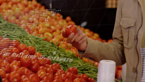 animación del procesamiento de datos financieros sobre el hombre caucásico compras de comestibles