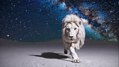 white lion under a night sky