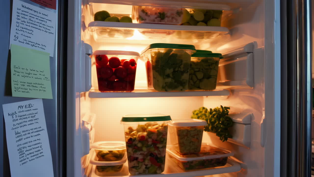 Organized Fridge with Prepared Meals