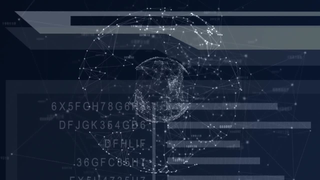 globo de red de conexiones girando sobre el procesamiento de datos contra un fondo azul