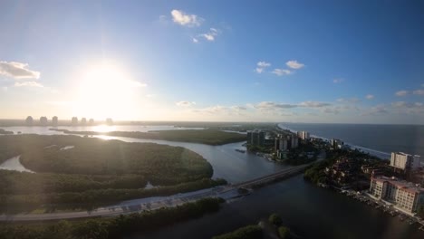 4K-aerial-footage-of-Bonita-Beach,-south-Florida-coastline