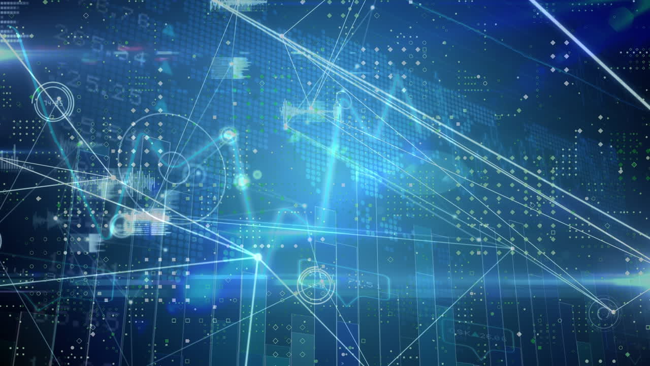 어두운 배경에서 연결 네트워크와 데이터 처리의 애니메이션