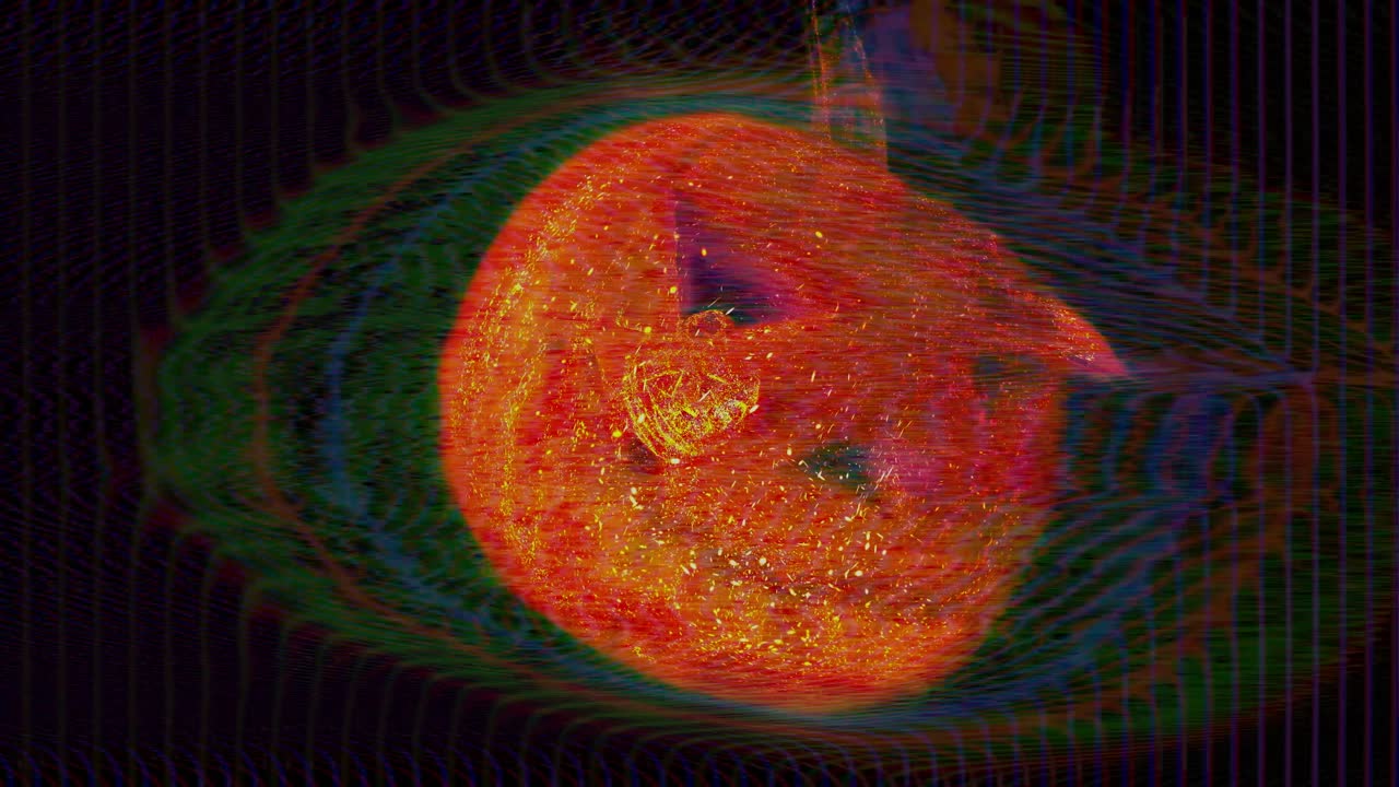 halloween pumpkin jack o' lantern 3d animation in retro VHS style