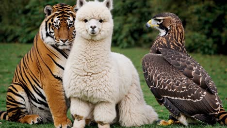tiger, alpaca, and eagle