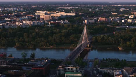 drone view of holy cross bridge in warsaw, poland at the evening