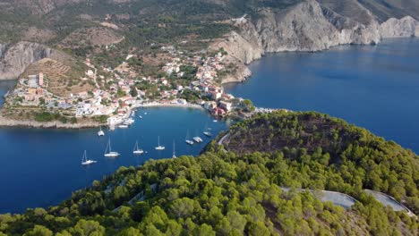 aerial view of asos village on the west coast of kefalonia, greece, europe