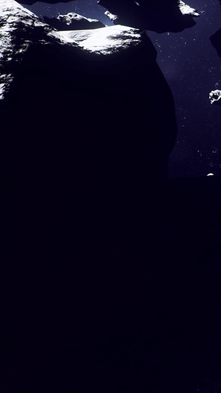 Asteroids floating in space surrounded by dark matter at night