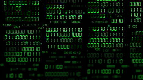 Binary code processing animation on black background