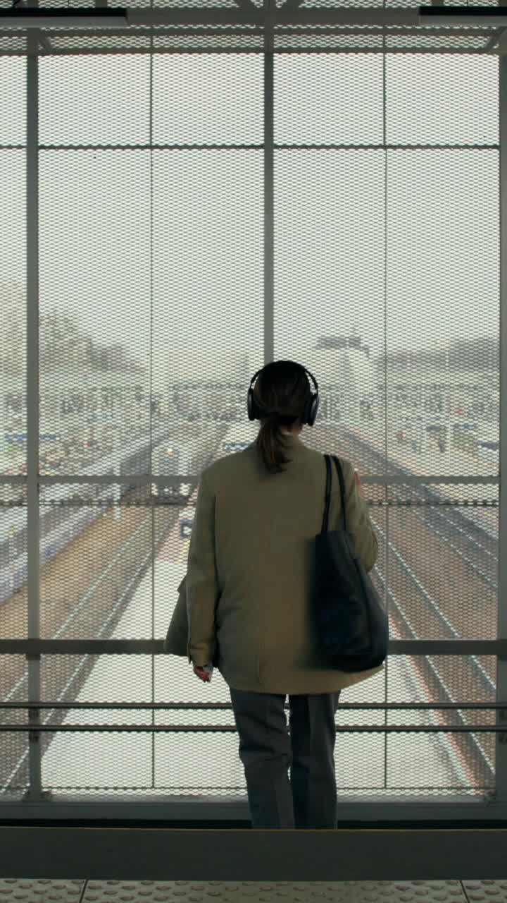Une femme attend à la gare