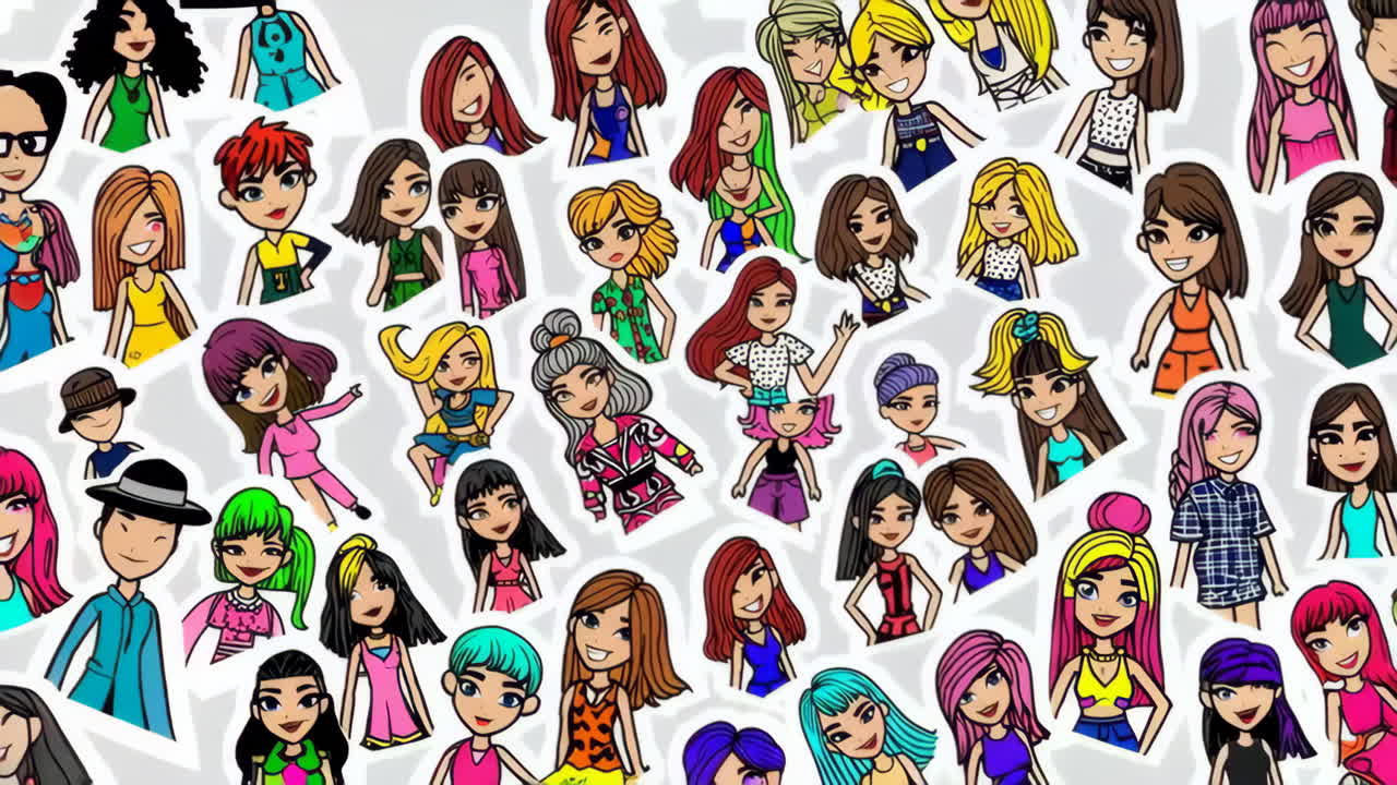 Diverse Collection of Cartoon Female Characters and Avatars