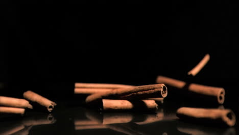 cinnamon sticks falling in super slow motion