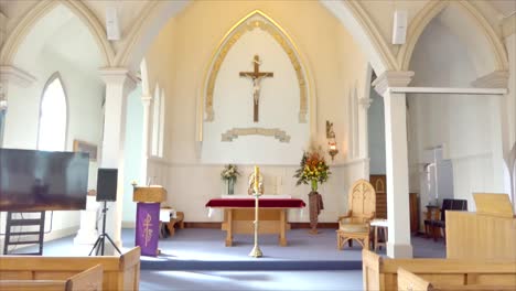 shot of religious christian or catholic chapel and altar for worshippers