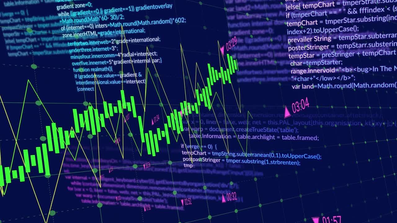 Animation of data processing over grid network against blue background