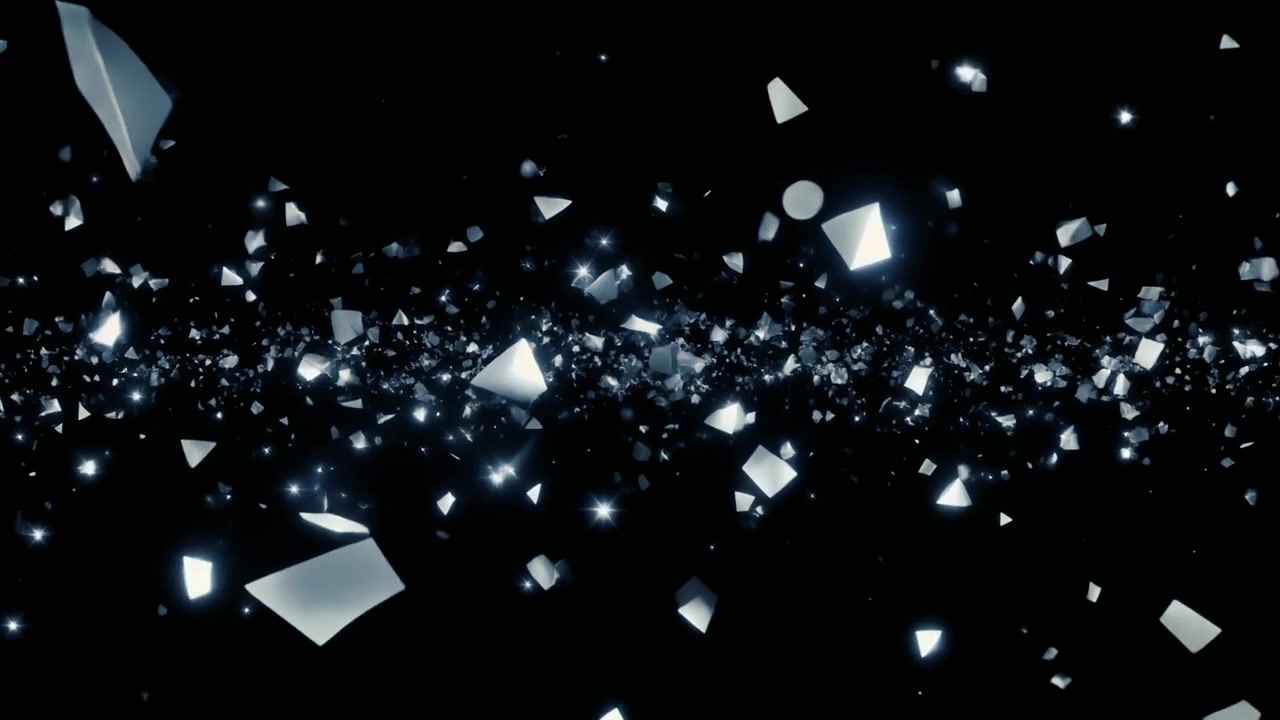 Sfondo animato astratto con frammenti geometrici argentati fluttuanti