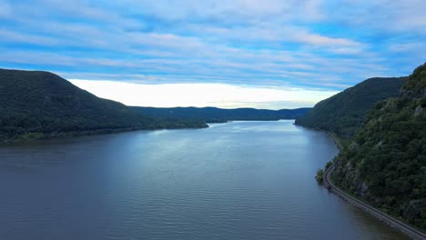 aerial drone video footage of a appalachian mountain river valley