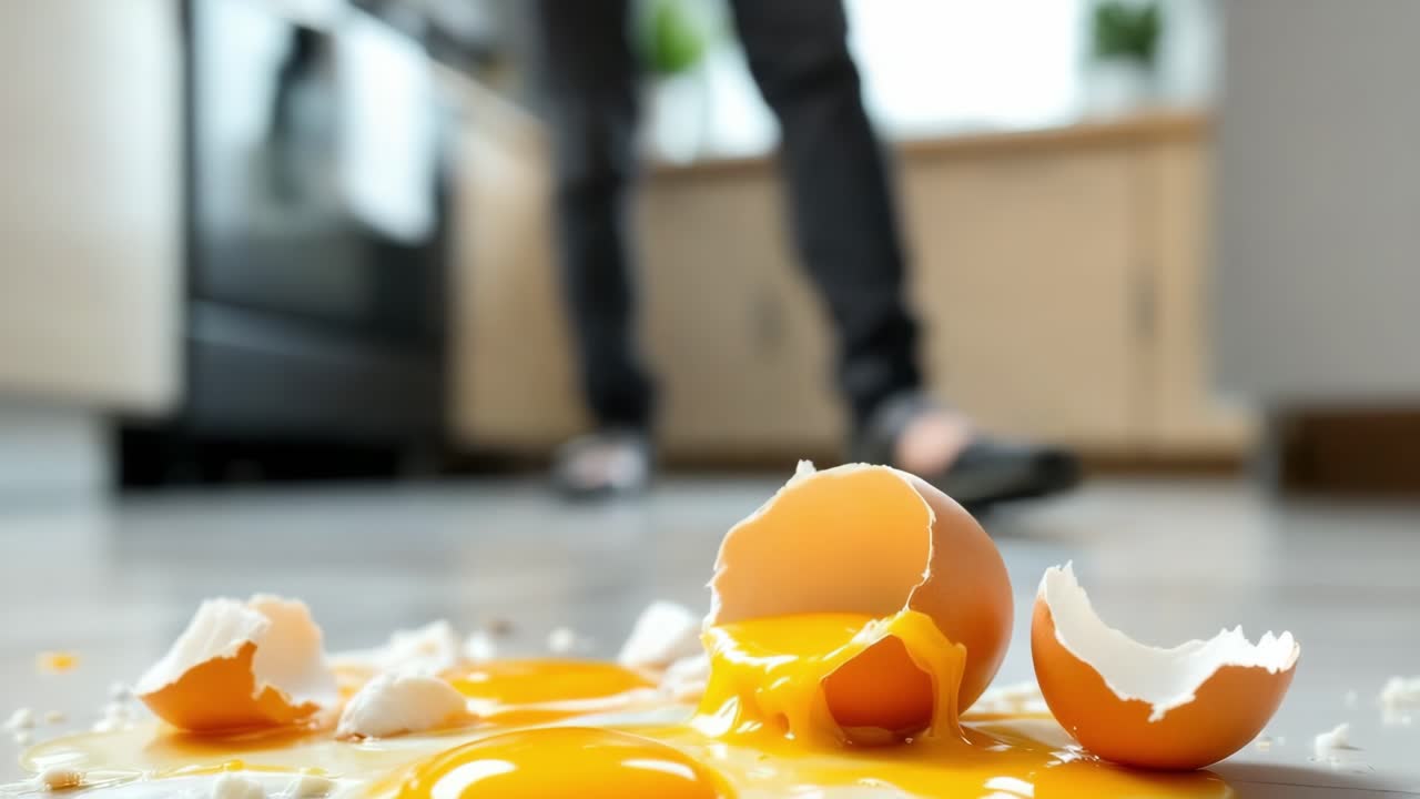 Broken Egg on Kitchen Floor