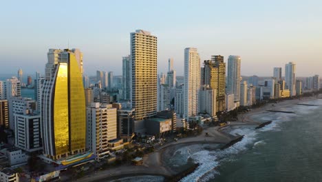 Waves-Crashing-on-Playa-Bocagrande-Beach-in-Cartagena,-Colombia's-Top-Caribbean-Destination