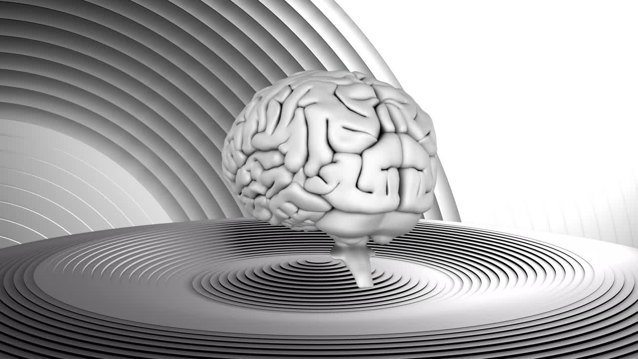 Animation of human brain spinning over white circles