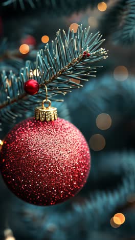 decorative red ornament hanging on a christmas tree branch