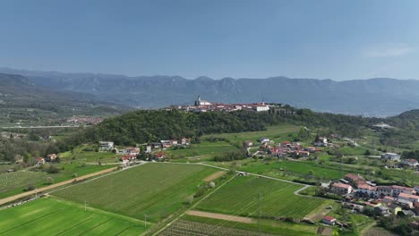 picturesque little town in vipava valley in the slovenian littoral. aerial drone shot