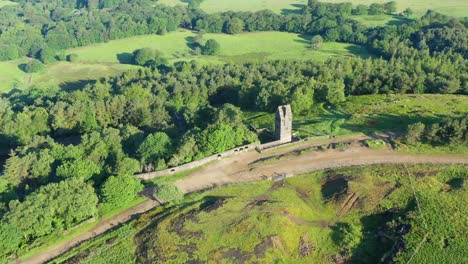 an aerial view around the pigeon tower in rivington