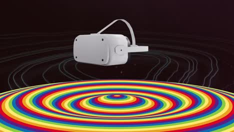 animación del auricular vr y la superficie circular de color sobre un fondo negro