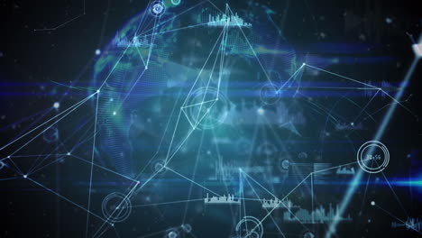 animation of data processing, globe and network of connections