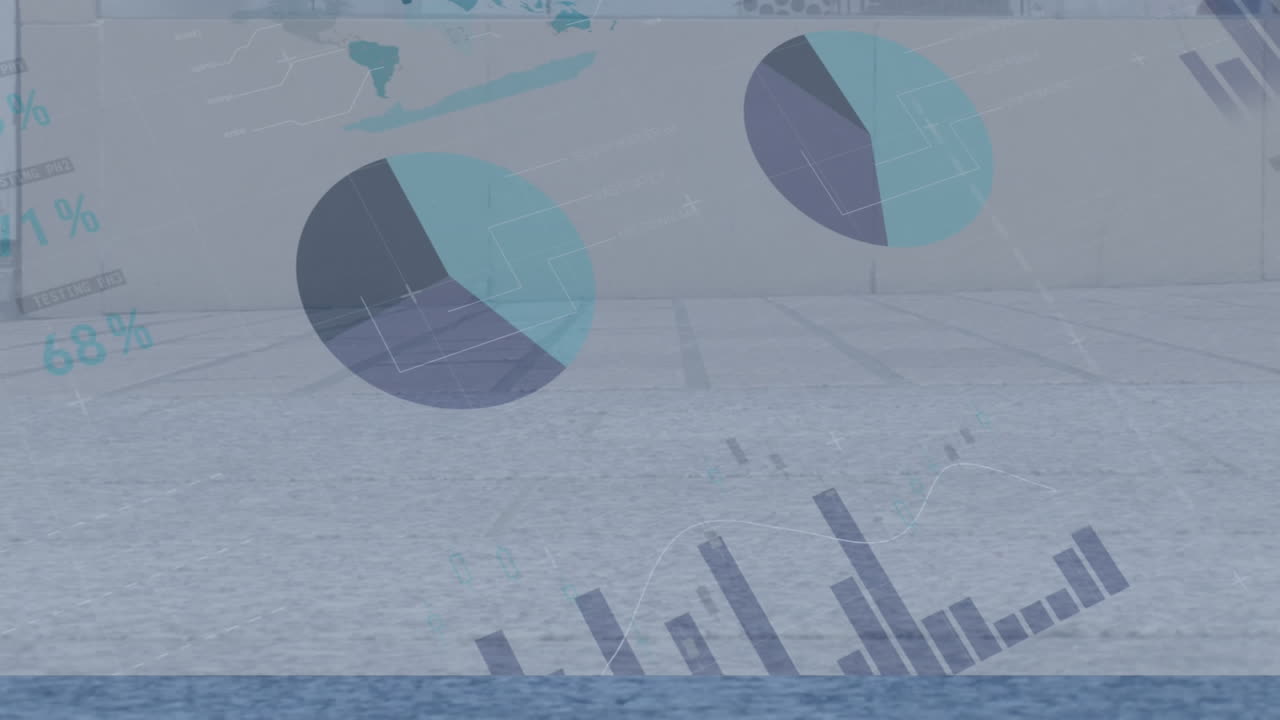 animación del procesamiento de datos financieros sobre diversas personas que caminan por la calle