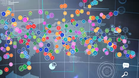 Animation-of-network-of-connections-with-digital-icons-over-world-map-in-background