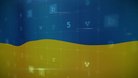 animation of scanning, warning, firewall over flag of ukraine