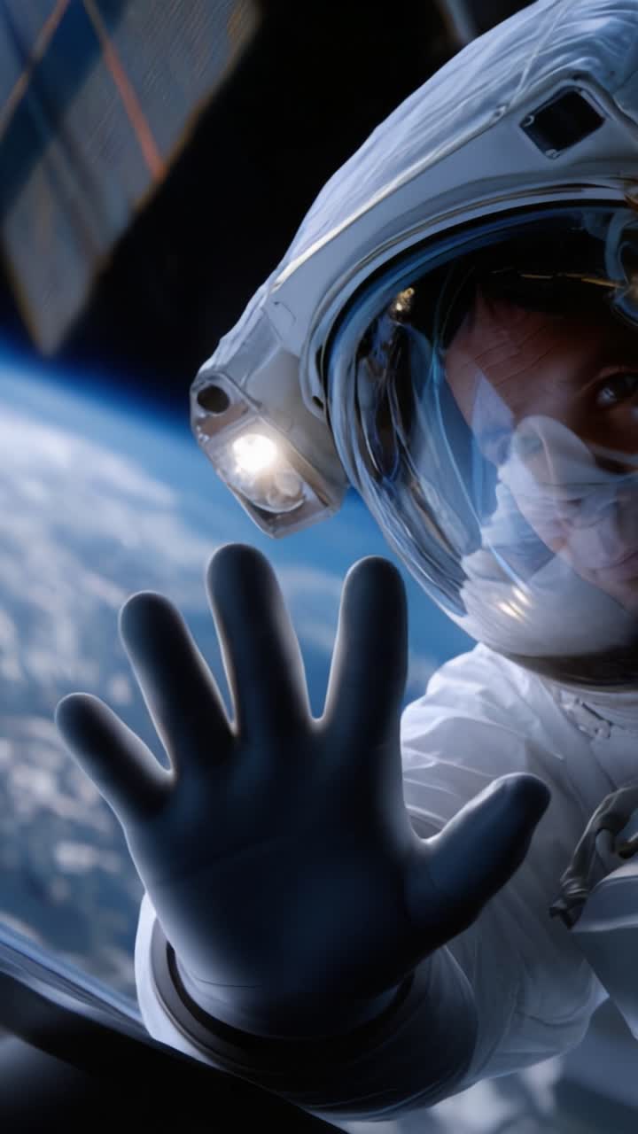 Astronauta nello spazio che dimostra l'ingegno umano mentre esplora l'atmosfera terrestre con uno scorcio del pianeta sottostante nella frontiera cosmica