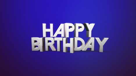renderización en 3d de feliz cumpleaños con letras blancas apiladas sobre un fondo azul