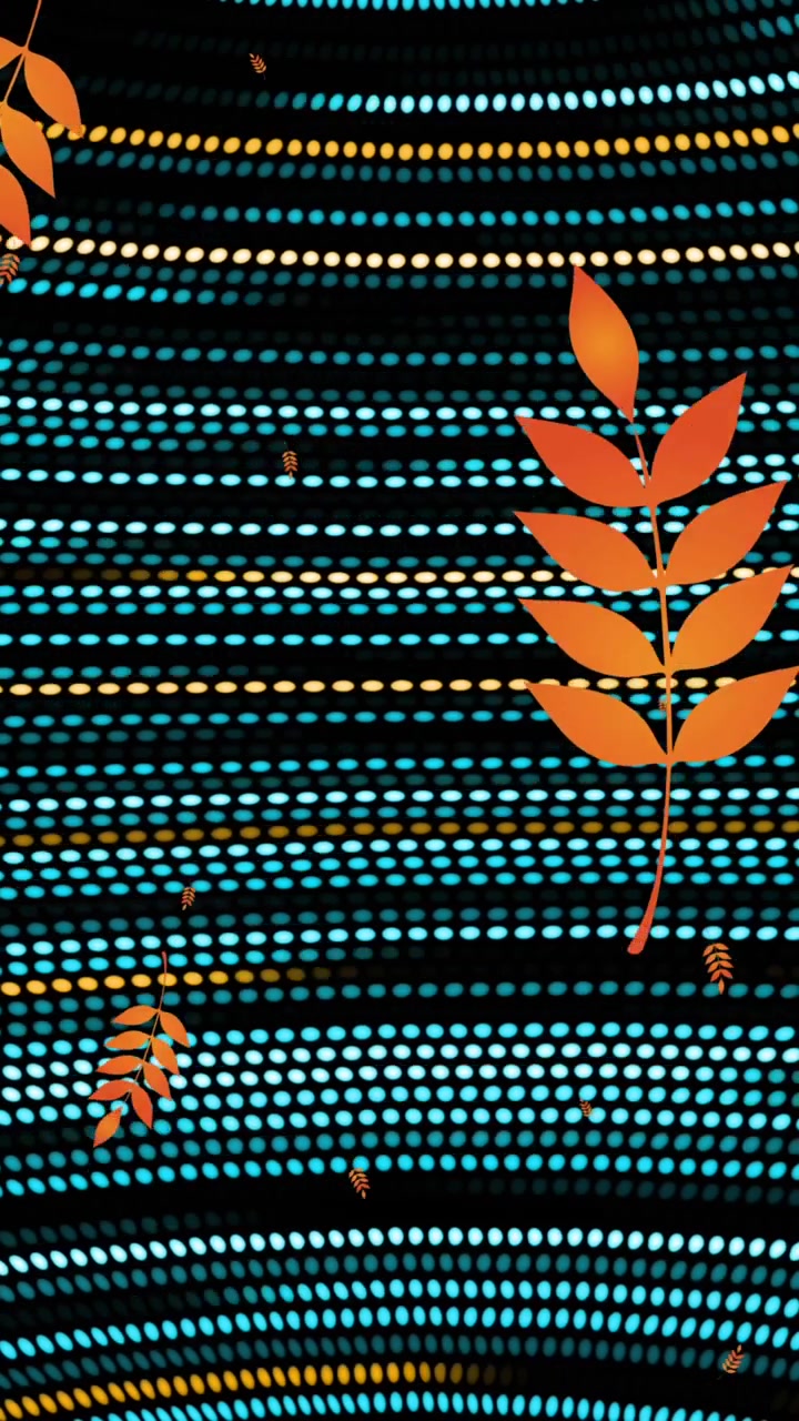 Animation of leaves over black background with green lines moving fast
