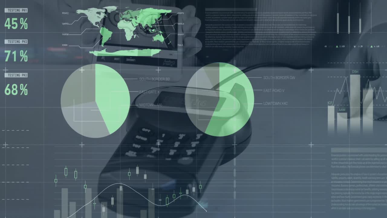 animazione dell'elaborazione dei dati finanziari e delle statistiche sul terminale di pagamento