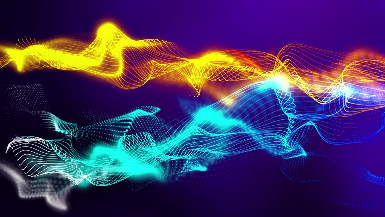 fantasía azul danzando ondas de partículas danzando olas de partículas de fondo negro.