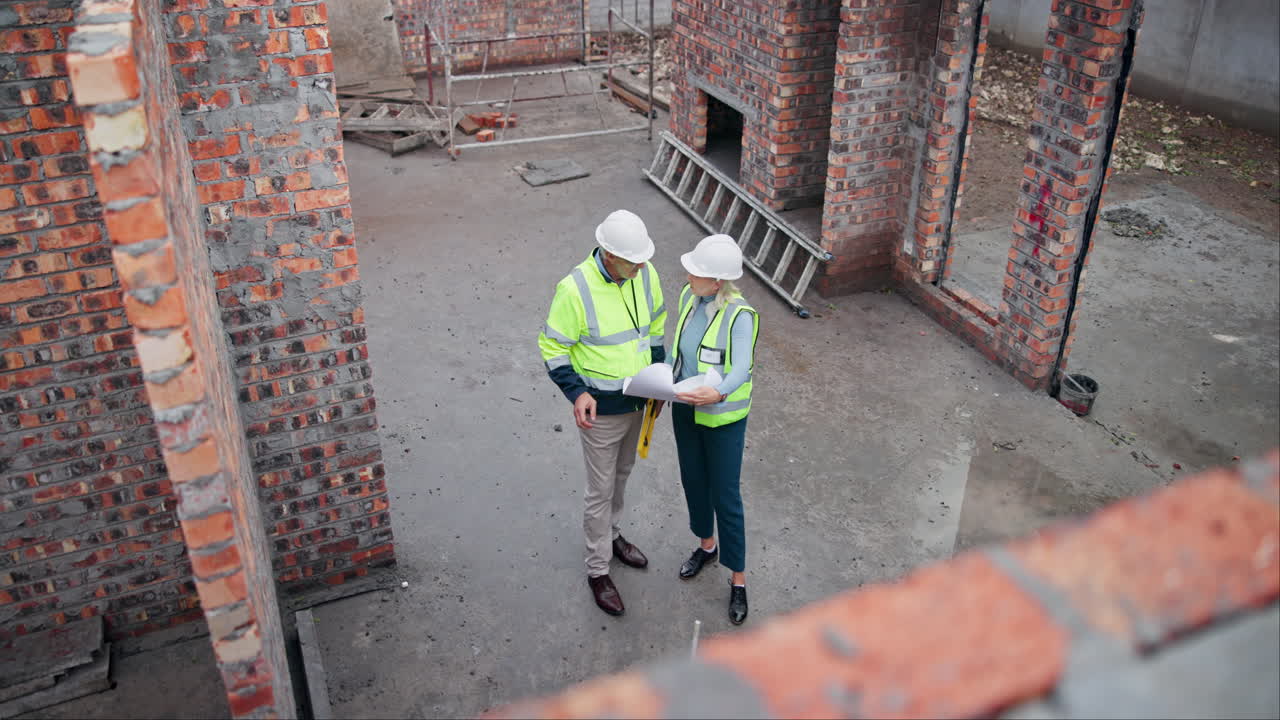 Construction workers planning on-site