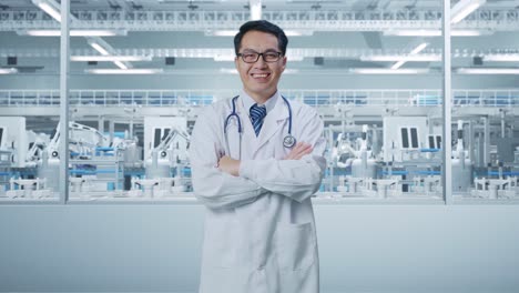 médico en una instalación de fabricación moderna