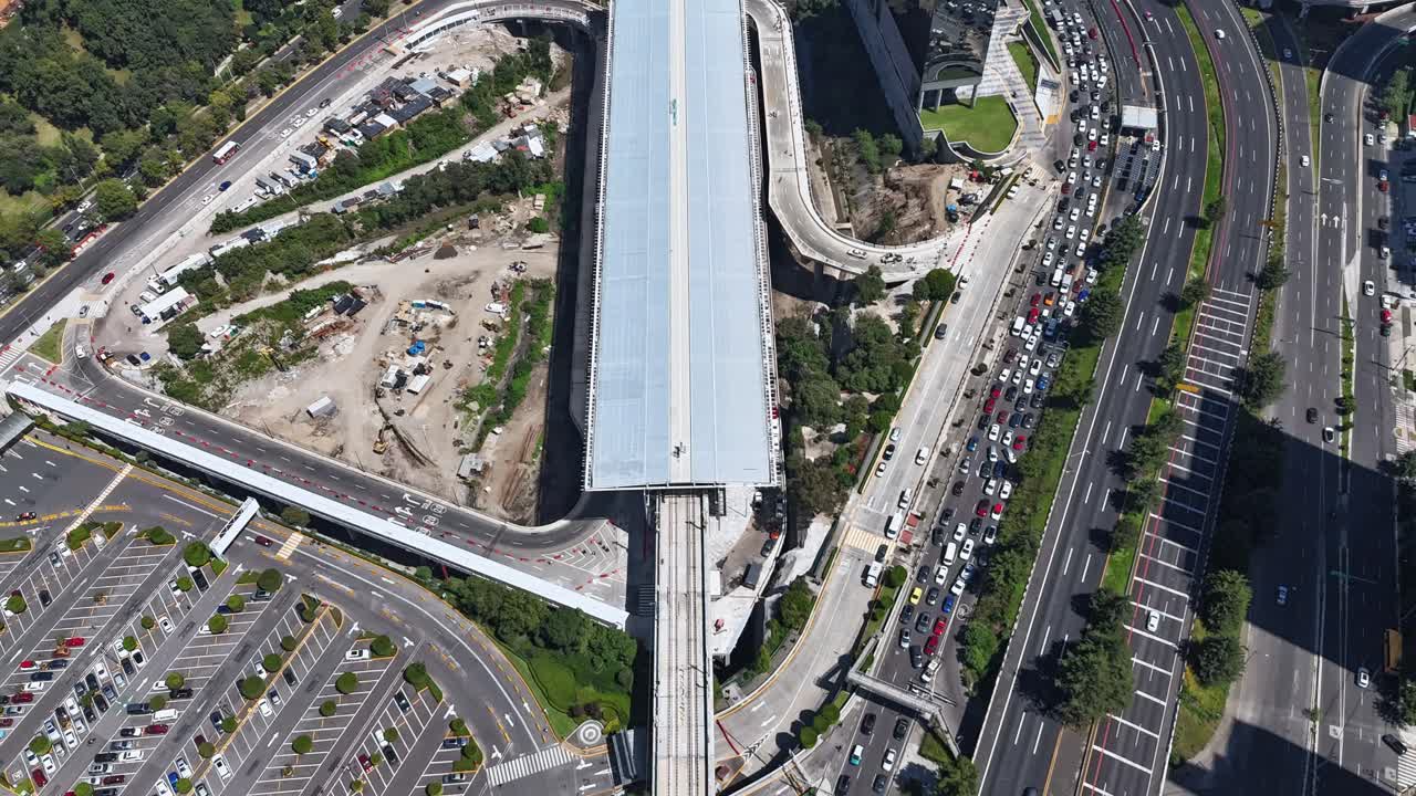 CDMX Santa Fe interurban train station aerial hyperlapse