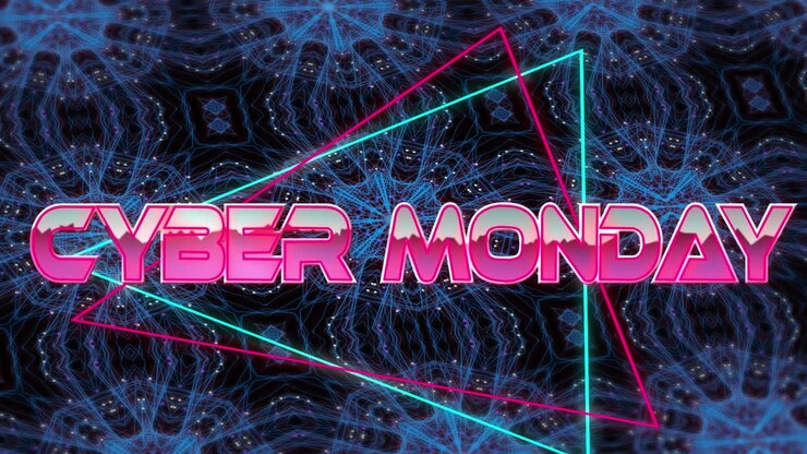 Animation of cyber monday text over kaleidoscopic moving shapes