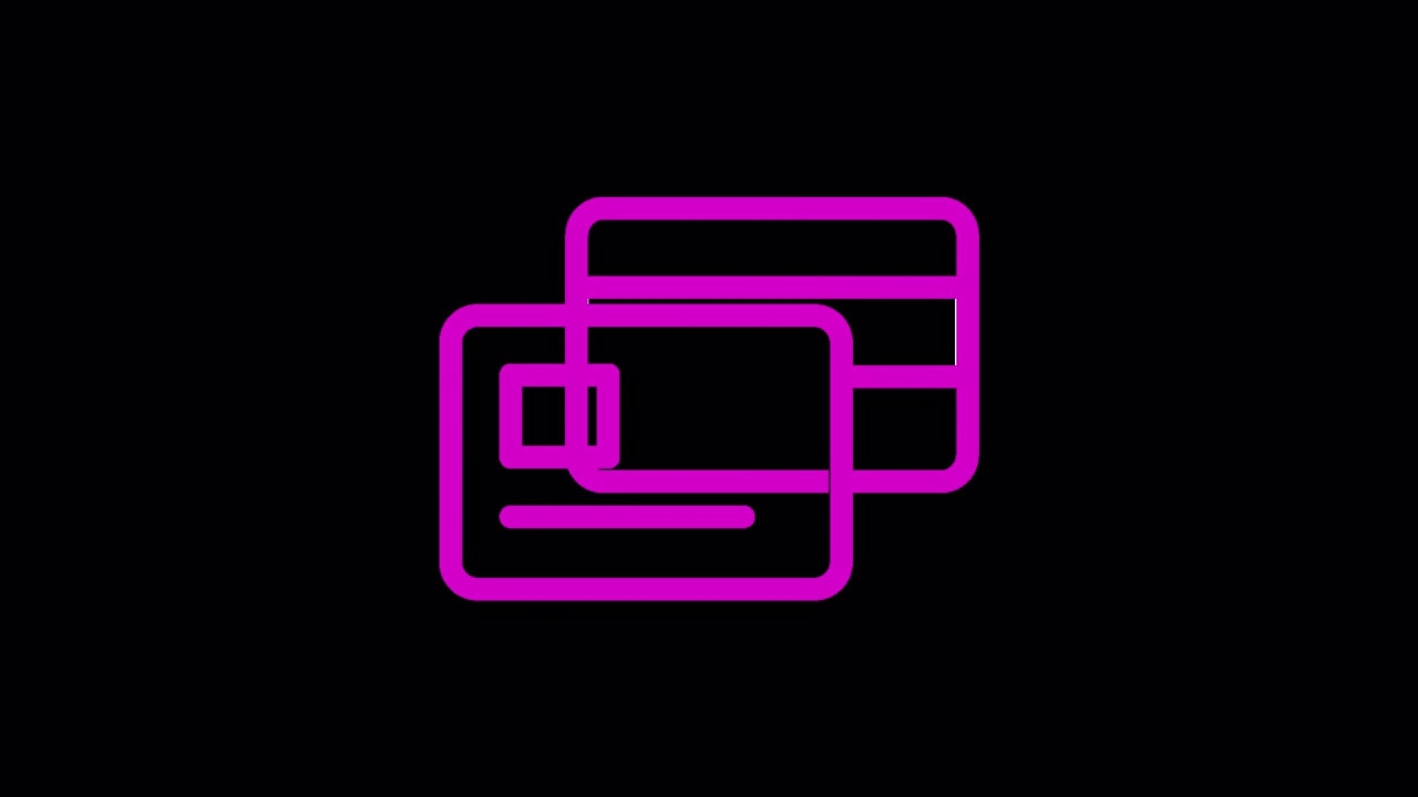 Icono animado minimalista de tarjetas de pago superpuestas