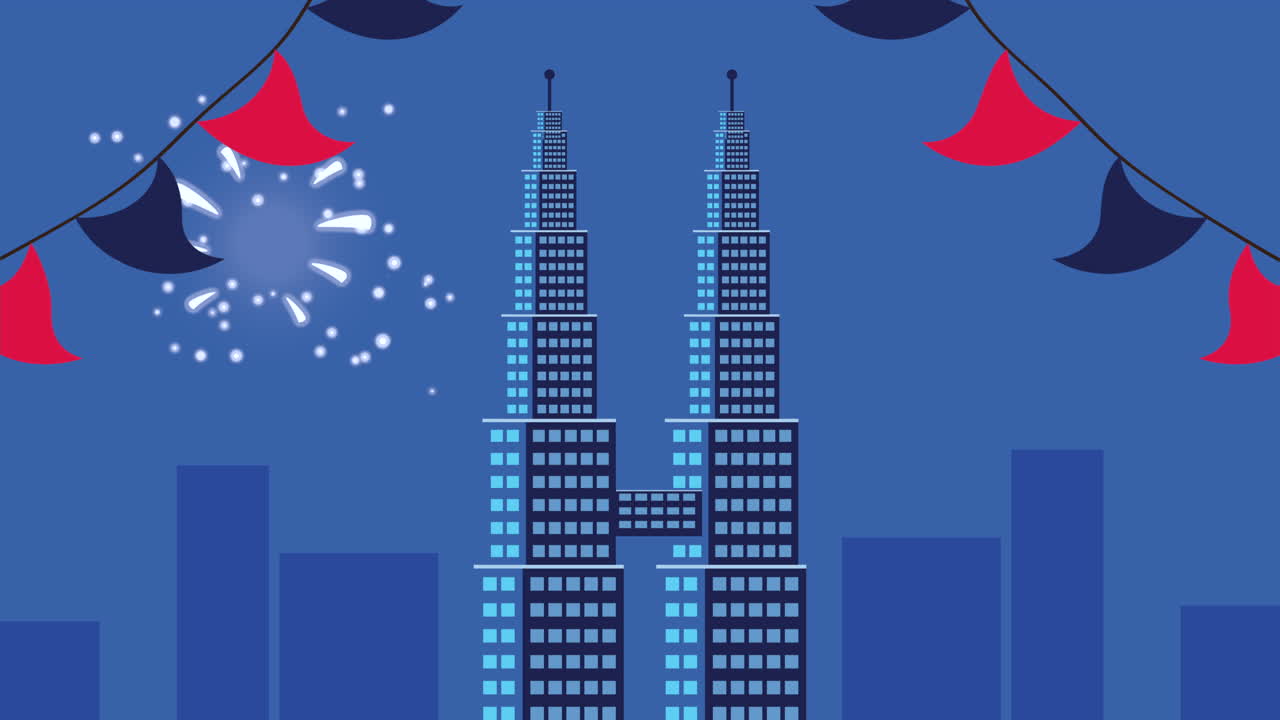 Torri Gemelle Petronas di notte con fuochi d'artificio