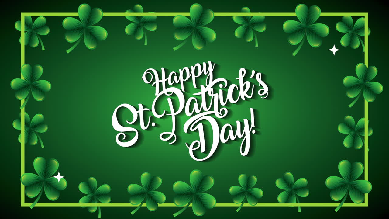 st patricks day animated card with lettering and clovers