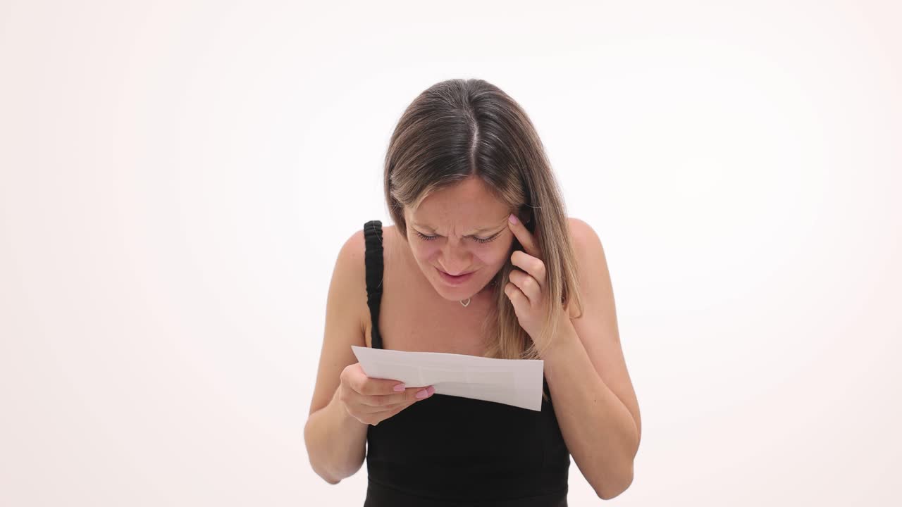 Worried woman reading paper